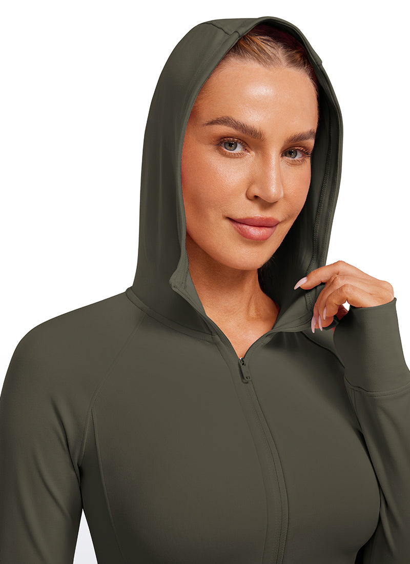 CRZ YOGA – Butterluxe קפוצ'ון לנשים Butterluxe עם רוכסן מלא, בצבע ירוק צבאי בהיר