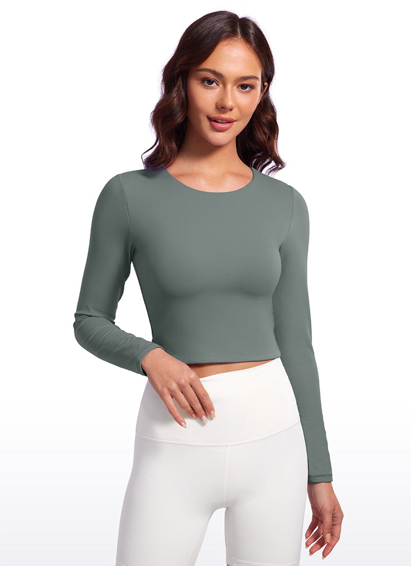CRZ YOGA Women's Yoga Casual Tight Fit Butterluxe Cropped Long Sleeves Grey Sage