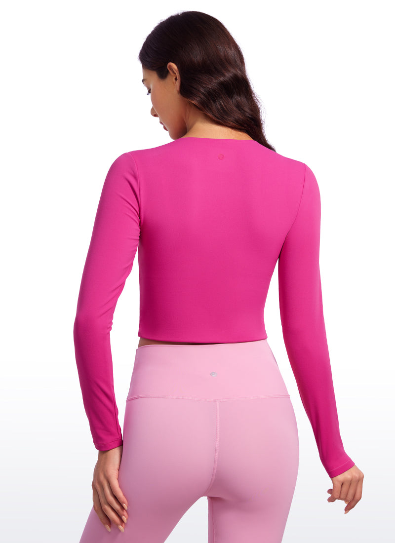 CRZ YOGA Women's Yoga Casual Tight Fit Butterluxe Cropped Long Sleeves Hibiscus Purple